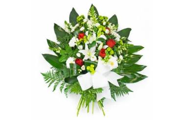 Fleurs en Deuil | image de la Gerbe de deuil de fleurs rouges & blanches