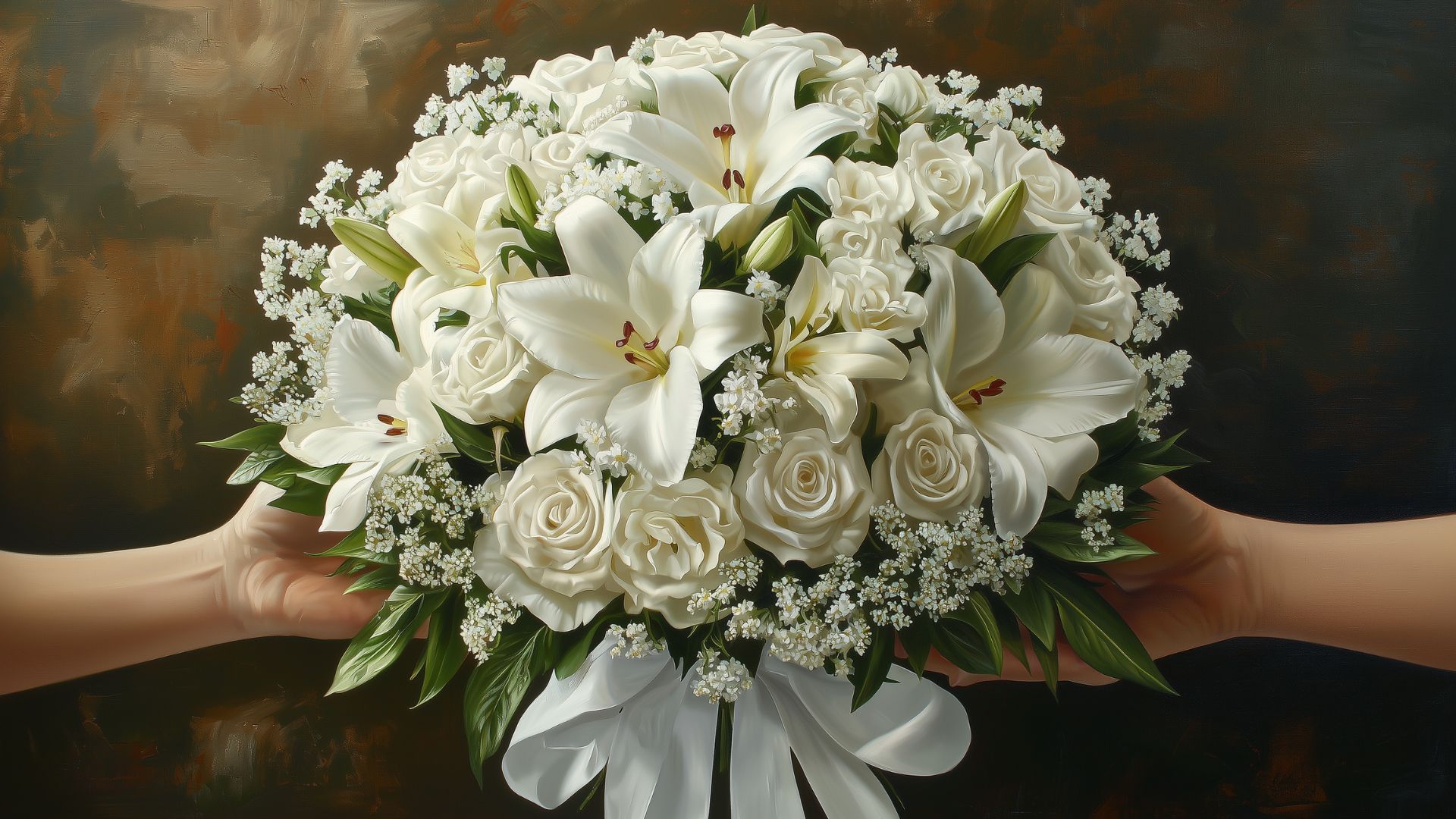 Bouquet rond traditionnel de fleurs blanches pour des obsèques