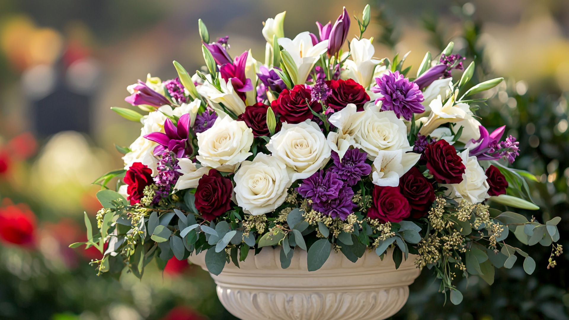 Composition florale de deuil aux couleurs symboliques