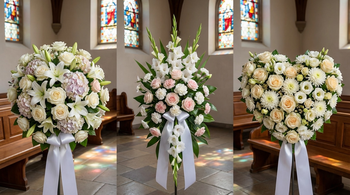 Bouquet gerbe cœur fleurs compositions funéraires