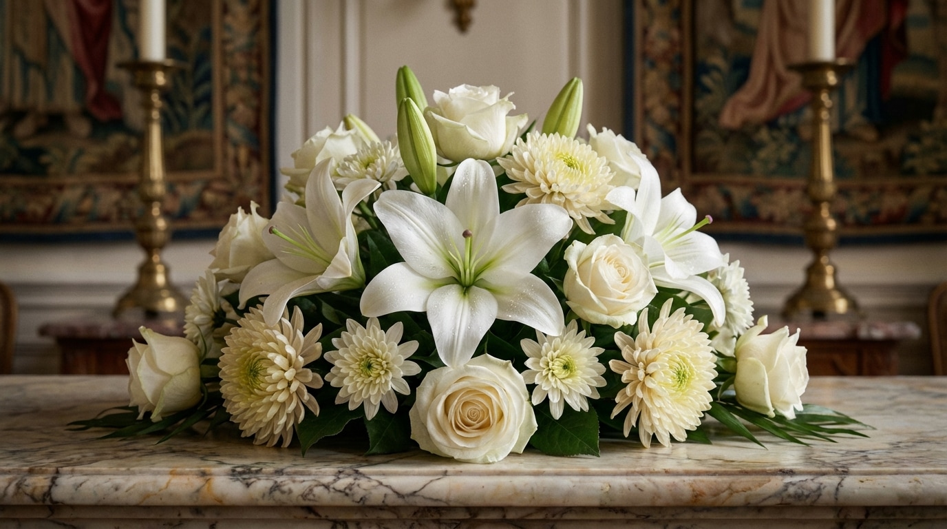 Lys blanc rose chrysanthème fleurs funéraires